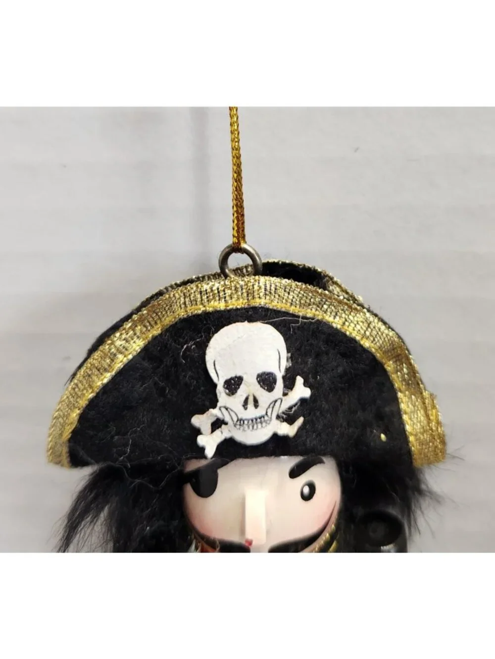 Pirate Nutcracker Christmas Ornament Wooden Black Hat Skull Crossbone Decor READ